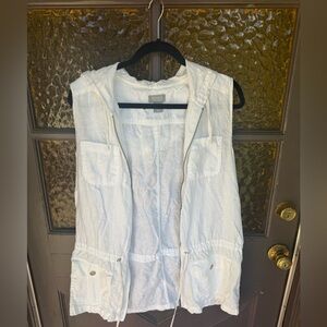 Kenar Cream Linen Garment vest shirt with hood
